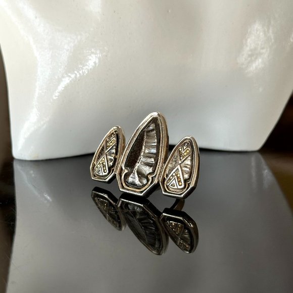 House of Harlow 1960 Triple Arrowhead & Pave Crystal Statement Ring Black Silver - Picture 7 of 16